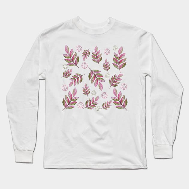 Autumn Leaves in Fall Colors Watercolor Pattern Long Sleeve T-Shirt by AussieMumaArt